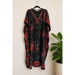 Miss Lavish Black Floral Kaftan Maxi Muumuu Nap Dress Whimsigoth Witchy Goth XL